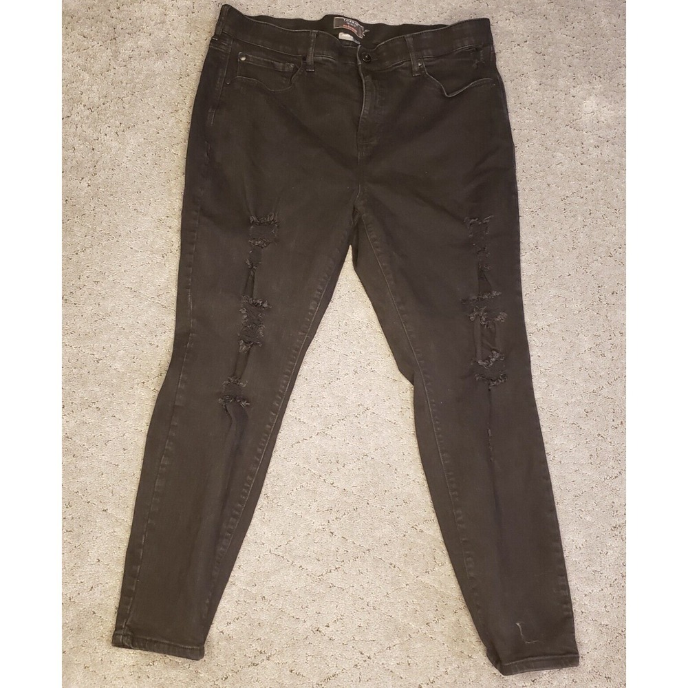 Torrid Jeans Womens 18S Black Sky High Skinny Distressed Denim Premium Stretch